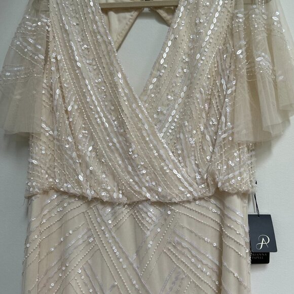 Adrianna Papell Womens White Beaded Cut Out Evening Dress Gown 16 - Picture 7 of 13